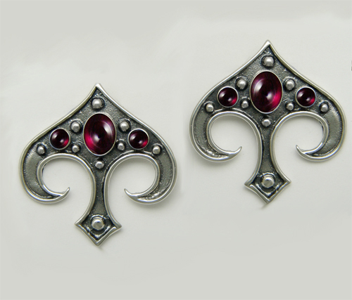 Sterling Silver Gothic Inspired Drop Dangle Earrings With Garnet